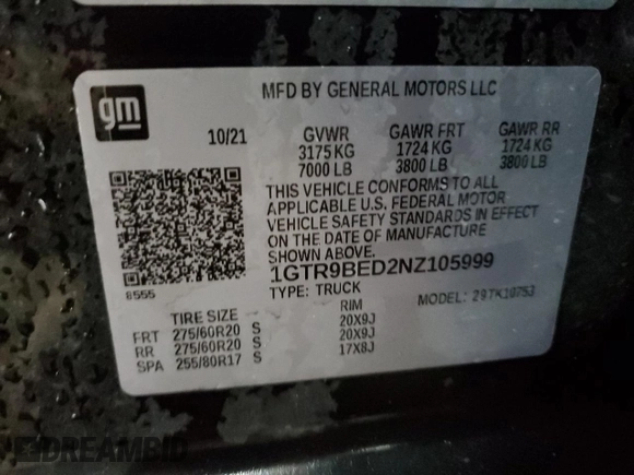 2022 GMC Sierra 1500 Limited SLE with VIN 1GTR9BED2NZ105999, listed as a Copart auction lot 45668574 with 46,841 mi miles and Salvage Title. Bid and sale history available at carsss.com. Image 12.