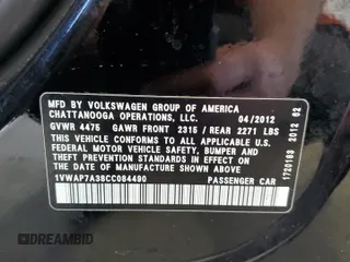 2012 Volkswagen Passat S with VIN 1VWAP7A38CC084490, listed as a Copart auction lot 57155005 with 243,113 mi miles and Salvage title. Bid and sale history available at DreamBid. Image 13.