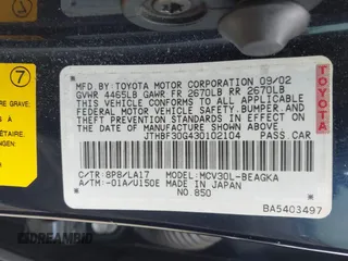 2003 Lexus ES 300 with VIN JTHBF30G430102104, listed as a IAAI auction lot 42217479 with 137,774 mi miles and . Bid and sale history available at carsss.com. Image 9.