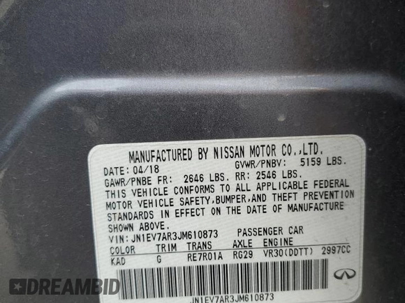 2018 Infiniti Q50 3.0t LUXE with VIN JN1EV7AR3JM610873, listed as a Copart auction lot 48164755 with 107,018 mi miles and Salvage Title. Bid and sale history available at carsss.com. Image 12.