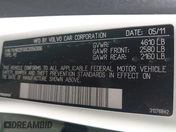 2012 Volvo S60 T5 с VIN YV1622FS0C2056306, выставлен на аукционе IAAI как лот 42394014 с пробегом 152 329 миль миль и . История ставок и продаж доступна на DreamBid. Изображение 9.