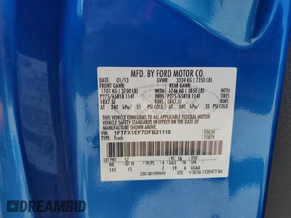 2013 Ford F-150 XL z VIN 1FTFX1EF7DFB21118, wystawiony jako Copart lot #60924885 z przebiegiem 177 212 mil mil oraz Czysty tytuł • Clean title. Historia ofert i sprzedaży dostępna na DreamBid. Obrazek 12.