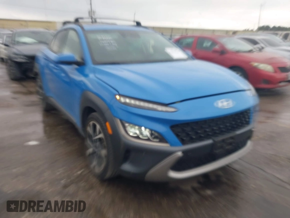 2022 Hyundai Kona Limited with VIN KM8K53A33NU913545, listed as a IAAI auction lot 41879560 with 21,416 mi miles. Bid and sale history available at carsss.com. Image 1.