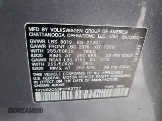 2023 Volkswagen Atlas SEL R-Line Black with VIN 1V2SR2CA3PC552727, listed as a Copart auction lot 42761695 with 31,063 mi miles and Salvage title. Bid and sale history available at DreamBid. Image 14.