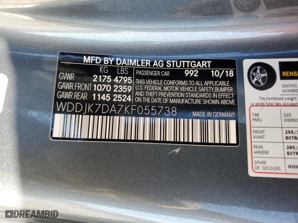 2019 Mercedes-Benz SL-Class SL 550 with VIN WDDJK7DA7KF055738, listed as a Copart auction lot 82197744 with 0 mi miles and Non Repairable. Bid and sale history available at carsss.com. Image 12.