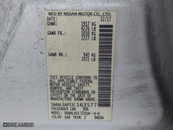 2018 Nissan Altima 2.5 SL with VIN 1N4AL3AP3JC163577, listed as a IAAI auction lot 41406241 with 138,214 mi miles. Bid and sale history available at carsss.com. Image 9.