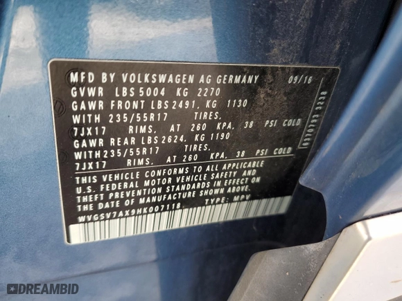 2017 Volkswagen Tiguan Wolfsburg Edition with VIN WVGSV7AX9HK007118, listed as a Copart auction lot 45331715 with 196,481 mi miles and Clean Title. Bid and sale history available at carsss.com. Image 13.