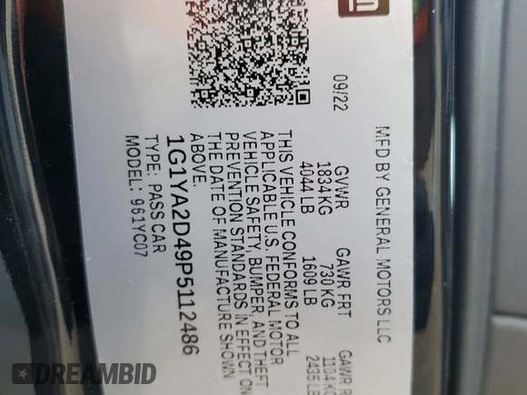 2023 Chevrolet Corvette 1LT z VIN 1G1YA2D49P5112486, wystawiony jako Copart lot #51111465 z przebiegiem 16 836 mil mil oraz Szkoda całkowita • Salvage title. Historia ofert i sprzedaży dostępna na DreamBid. Obrazek 12.