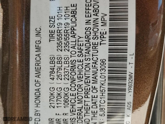 2019 Acura RDX w/Technology Pkg with VIN 5J8TC1H57KL013096, listed as a Copart auction lot 49139395 with 90,480 mi miles and Salvage Title. Bid and sale history available at carsss.com. Image 13.