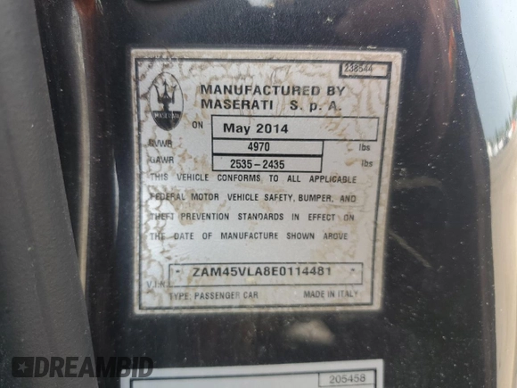 2014 Maserati GranTurismo Sport z VIN ZAM45VLA8E0114481, wystawiony jako Copart lot #58769155 z przebiegiem 45 313 mil mil oraz Szkoda całkowita • Salvage title. Historia ofert i sprzedaży dostępna na DreamBid. Obrazek 12.