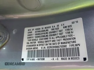2010 Honda CR-V LX with VIN 3CZRE3H36AG702582, listed as a IAAI auction lot 42821101 with 271,156 mi miles and . Bid and sale history available at DreamBid. Image 9.