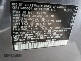2018 Volkswagen Atlas SEL Premium with VIN 1V2NR2CA7JC576047, listed as a Copart auction lot 55309005 with 137,472 mi miles and Salvage title. Bid and sale history available at DreamBid. Image 13.