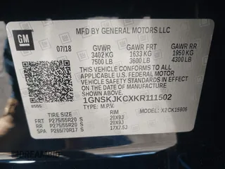 2019 Chevrolet Suburban Premier with VIN 1GNSKJKCXKR111502, listed as a IAAI auction lot 41075435 with 134,555 mi miles and . Bid and sale history available at DreamBid. Image 9.