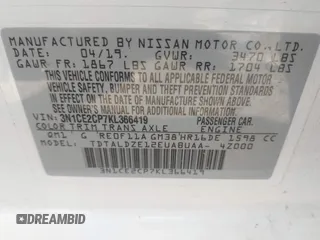 2019 Nissan Note SV with VIN 3N1CE2CP7KL366419, listed as a IAAI auction lot 42335570 with Not provided miles and . Bid and sale history available at DreamBid. Image 9.