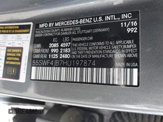2017 Mercedes-Benz C 300 with VIN 55SWF4JB7HU197874, listed as a IAAI auction lot 42062129 with 109,685 mi miles and . Bid and sale history available at carsss.com. Image 8.