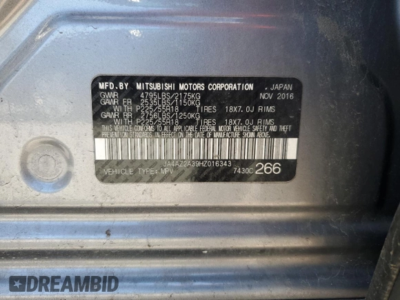2017 Mitsubishi Outlander ES z VIN JA4AZ2A39HZ016343, wystawiony jako Copart lot #53660275 z przebiegiem 91 788 mil mil oraz Szkoda całkowita • Salvage title. Historia ofert i sprzedaży dostępna na DreamBid. Obrazek 14.