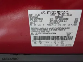 2016 Ford Explorer XLT with VIN 1FM5K7D8XGGC01314, listed as a IAAI auction lot 41366302 with 127,266 mi miles. Bid and sale history available at carsss.com. Image 9.