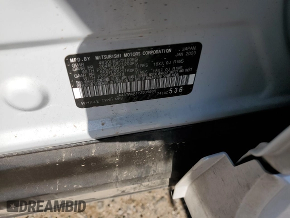 2023 Mitsubishi Eclipse Cross SE with VIN JA4ATWAA1PZ035605, listed as a Copart auction lot 63273235 with 34,320 mi miles and Salvage title. Bid and sale history available at DreamBid. Image 12.