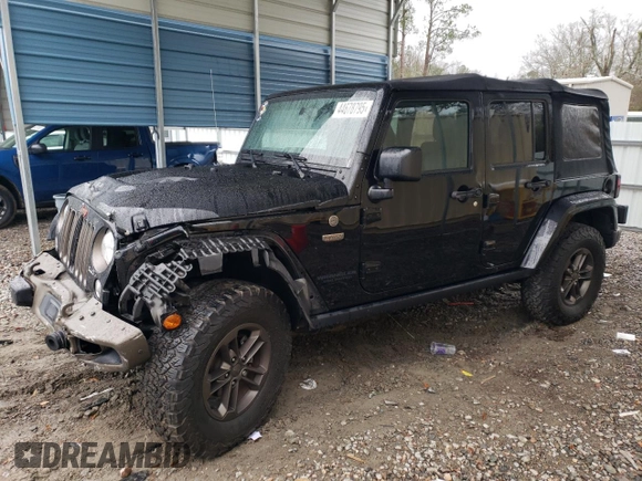 2016 Jeep Wrangler Unlimited 75th Anniversary with VIN 1C4BJWEG2GL221624, listed as a Copart auction lot 44678795 with 50,314 mi miles and Salvage Title. Bid and sale history available at carsss.com. Image 1.