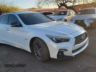2018 Infiniti Q50 Red Sport 400 with VIN JN1FV7AP3JM461528, listed as a Copart auction lot 51195705 with 91,500 mi miles and Clean Title. Bid and sale history available at carsss.com. Image 1.