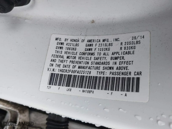 2015 Honda Accord Sedan EX-L with VIN 1HGCR2F86FA025128, listed as a IAAI auction lot 41962254 with 215,810 mi miles. Bid and sale history available at carsss.com. Image 9.