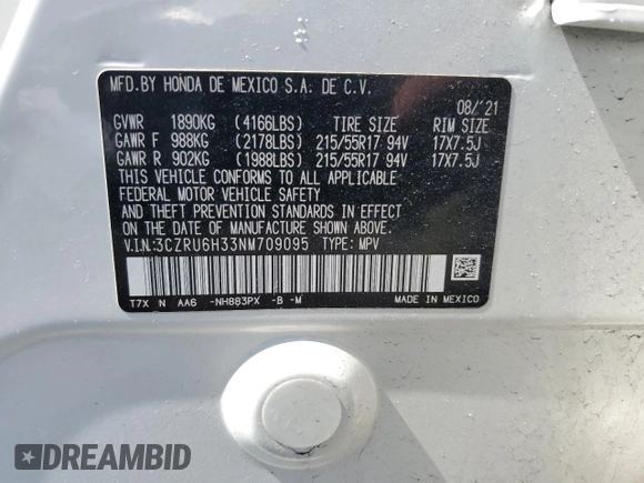 2022 Honda HR-V LX with VIN 3CZRU6H33NM709095, listed as a Copart auction lot 50504295 with 108,605 mi miles and Salvage Title. Bid and sale history available at carsss.com. Image 13.
