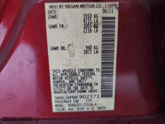 2013 Nissan Altima 2.5 SL with VIN 1N4AL3AP6DC902171, listed as a Copart auction lot 88538215 with 151,077 mi miles and Salvage Title. Bid and sale history available at carsss.com. Image 12.