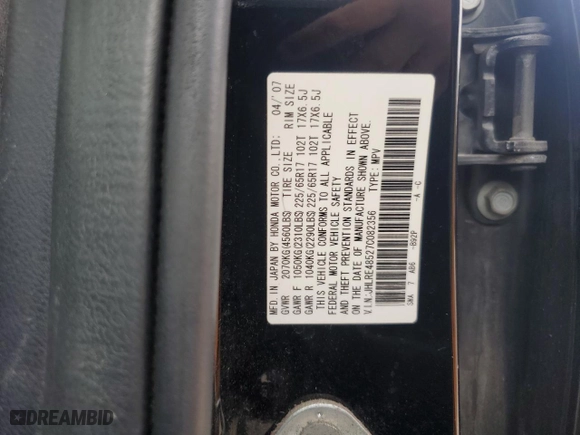 2007 Honda CR-V EX with VIN JHLRE48527C082356, listed as a Copart auction lot 63848304 with 171,438 mi miles and Salvage Title. Bid and sale history available at carsss.com. Image 12.
