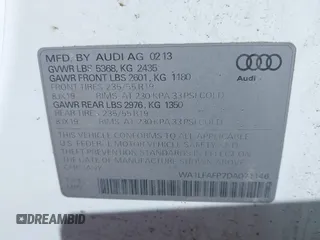2013 Audi Q5 Premium Plus with VIN WA1LFAFP7DA071146, listed as a IAAI auction lot 41893809 with 174,106 mi miles. Bid and sale history available at carsss.com. Image 9.