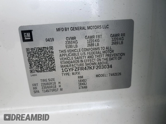 2019 Cadillac XT4 AWD Sport with VIN 1GYFZFR47KF203034, listed as a Copart auction lot 47620715 with 112,937 mi miles and Salvage title. Bid and sale history available at DreamBid. Image 14.