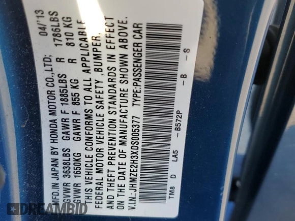 2013 Honda Insight with VIN JHMZE2H3XDS005377, listed as a Copart auction lot 50602815 with 112,177 mi miles and Salvage title. Bid and sale history available at DreamBid. Image 13.