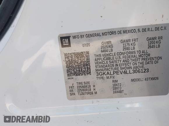 2020 GMC Terrain SLT with VIN 3GKALPEV4LL306123, listed as a IAAI auction lot 41919696 with Not provided miles and . Bid and sale history available at DreamBid. Image 9.