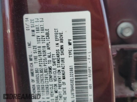 2014 Acura RDX Technology z VIN 5J8TB4H5XEL020861, wystawiony jako Copart lot #58967875 z przebiegiem 203 628 mil mil oraz Szkoda całkowita • Salvage title. Historia ofert i sprzedaży dostępna na DreamBid. Obrazek 13.