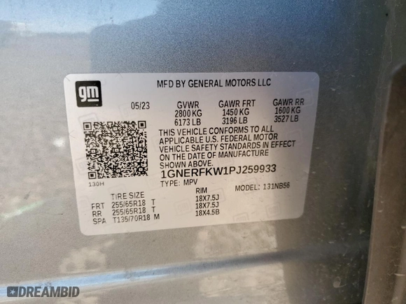 2023 Chevrolet Traverse LS with VIN 1GNERFKW1PJ259933, listed as a Copart auction lot 49358375 with 45,202 mi miles and Salvage Title. Bid and sale history available at carsss.com. Image 16.