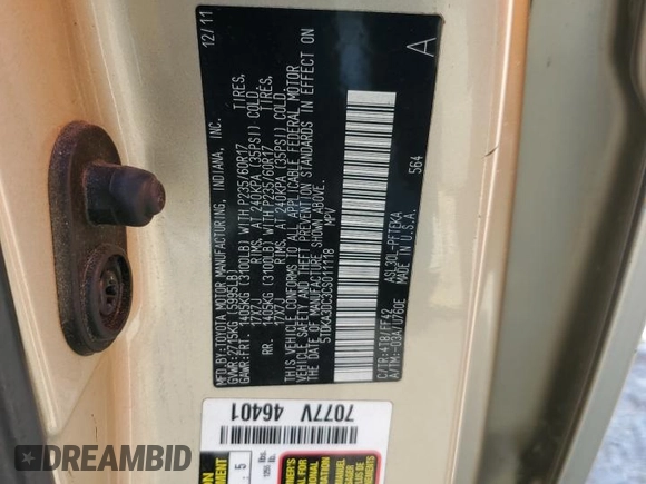 2012 Toyota Sienna with VIN 5TDKA3DC3CS011118, listed as a Copart auction lot 52087475 with 208,146 mi miles and Salvage Title. Bid and sale history available at DreamBid. Image 15.