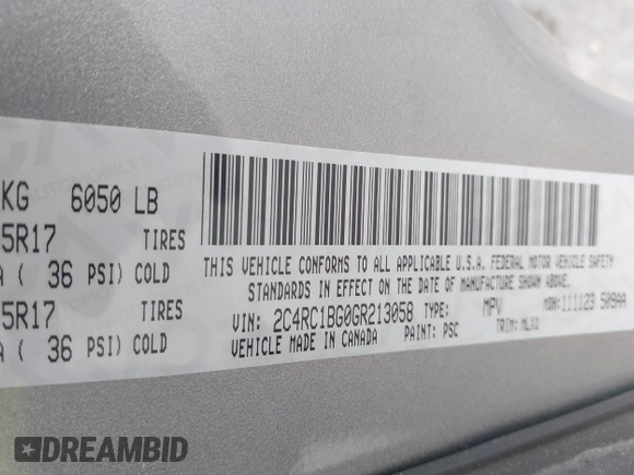 2016 Chrysler Town & Country Touring with VIN 2C4RC1BG0GR213058, listed as a IAAI auction lot 41910462 with 125,013 mi miles and . Bid and sale history available at DreamBid. Image 9.