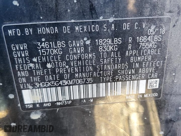 2019 Honda Fit LX with VIN 3HGGK5G43KM706735, listed as a Copart auction lot 79796484 with 130,007 mi miles and Salvage Title. Bid and sale history available at DreamBid. Image 13.