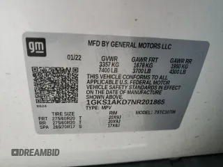 2022 GMC Yukon SLE with VIN 1GKS1AKD7NR201865, listed as a Copart auction lot 49668955 with 35,298 mi miles and Salvage Title. Bid and sale history available at carsss.com. Image 16.