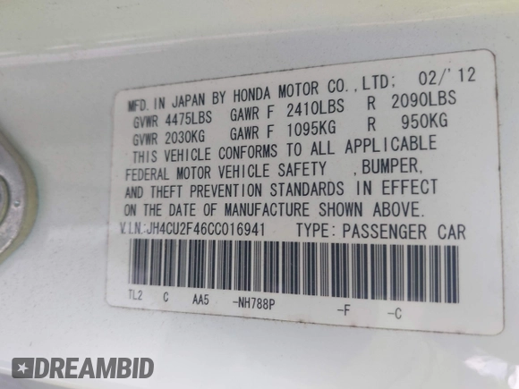 2012 Acura TSX с VIN JH4CU2F46CC016941, выставлен на аукционе IAAI как лот 42567197 с пробегом Не указан миль и . История ставок и продаж доступна на DreamBid. Изображение 9.