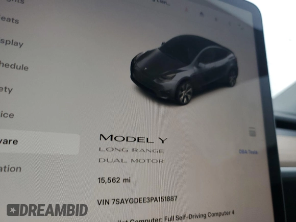 2023 Tesla Model Y Long Range with VIN 7SAYGDEE3PA151887, listed as a Copart auction lot 51459495 with 15,562 mi miles and Salvage Title. Bid and sale history available at DreamBid. Image 9.