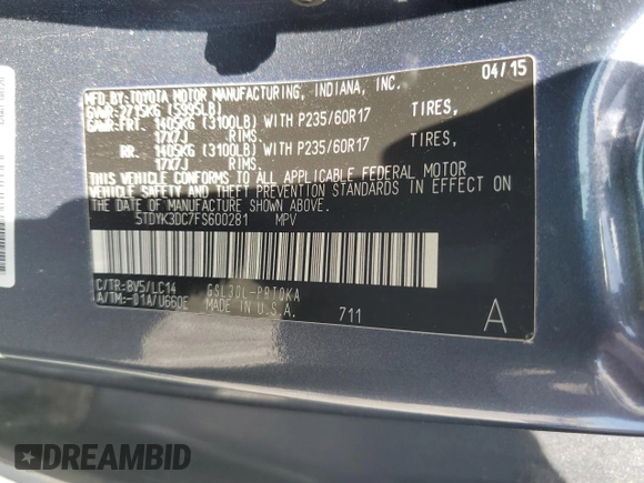 2015 Toyota Sienna XLE с VIN 5TDYK3DC7FS600281, выставлен на аукционе Copart как лот 53738065 с пробегом 91 207 миль миль и Списание • Salvage title. История ставок и продаж доступна на DreamBid. Изображение 13.