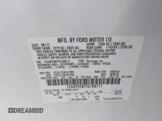 2015 Ford Taurus SEL с VIN 1FAHP2E87FG188711, выставлен на аукционе IAAI как лот 42182809 с пробегом 150 500 миль миль и . История ставок и продаж доступна на DreamBid. Изображение 9.