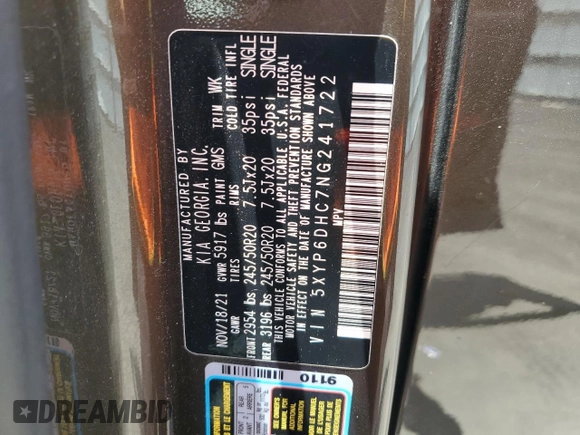 2022 Kia Telluride S with VIN 5XYP6DHC7NG241722, listed as a Copart auction lot 55633715 with 74,520 mi miles and Non Repairable. Bid and sale history available at DreamBid. Image 13.