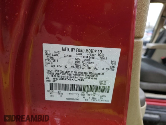 2008 Ford Escape XLS with VIN 1FMCU02Z48KA97843, listed as a Copart auction lot 58836445 with 253,904 mi miles and Non repairable. Bid and sale history available at DreamBid. Image 15.