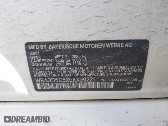 2014 BMW 3 Series 328d xDrive z VIN WBA3D5C5XEKX99221, wystawiony jako IAAI lot #41628911 z przebiegiem 129 095 mil mil oraz . Historia ofert i sprzedaży dostępna na DreamBid. Obrazek 9.