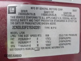 2007 Chevrolet Equinox LT with VIN 2CNDL63F276242281, listed as a IAAI auction lot 41903233 with 207,923 mi miles. Bid and sale history available at carsss.com. Image 9.