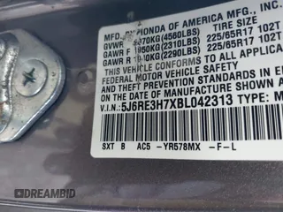 2011 Honda CR-V EX-L with VIN 5J6RE3H7XBL042313, listed as a IAAI auction lot 42034339 with 166,973 mi miles. Bid and sale history available at carsss.com. Image 9.