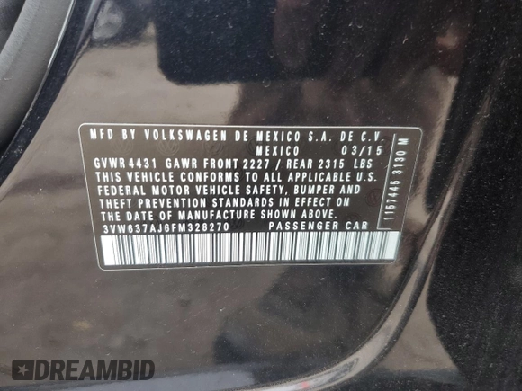 2015 Volkswagen Jetta Sedan Hybrid SEL Premium with VIN 3VW637AJ6FM328270, listed as a Copart auction lot 85991374 with 103,571 mi miles and Salvage Title. Bid and sale history available at carsss.com. Image 14.