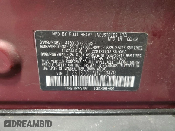 2010 Subaru Forester 2.5X Premium with VIN JF2SH6CC1AH733978, listed as a Copart auction lot 52162125 with 137,402 mi miles and Salvage Title. Bid and sale history available at carsss.com. Image 13.