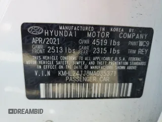 2021 Hyundai Sonata Hybrid Blue with VIN KMHL24JJ8MA035371, listed as a Copart auction lot 67689393 with 61,447 mi miles. Bid and sale history available at carsss.com. Image 12.